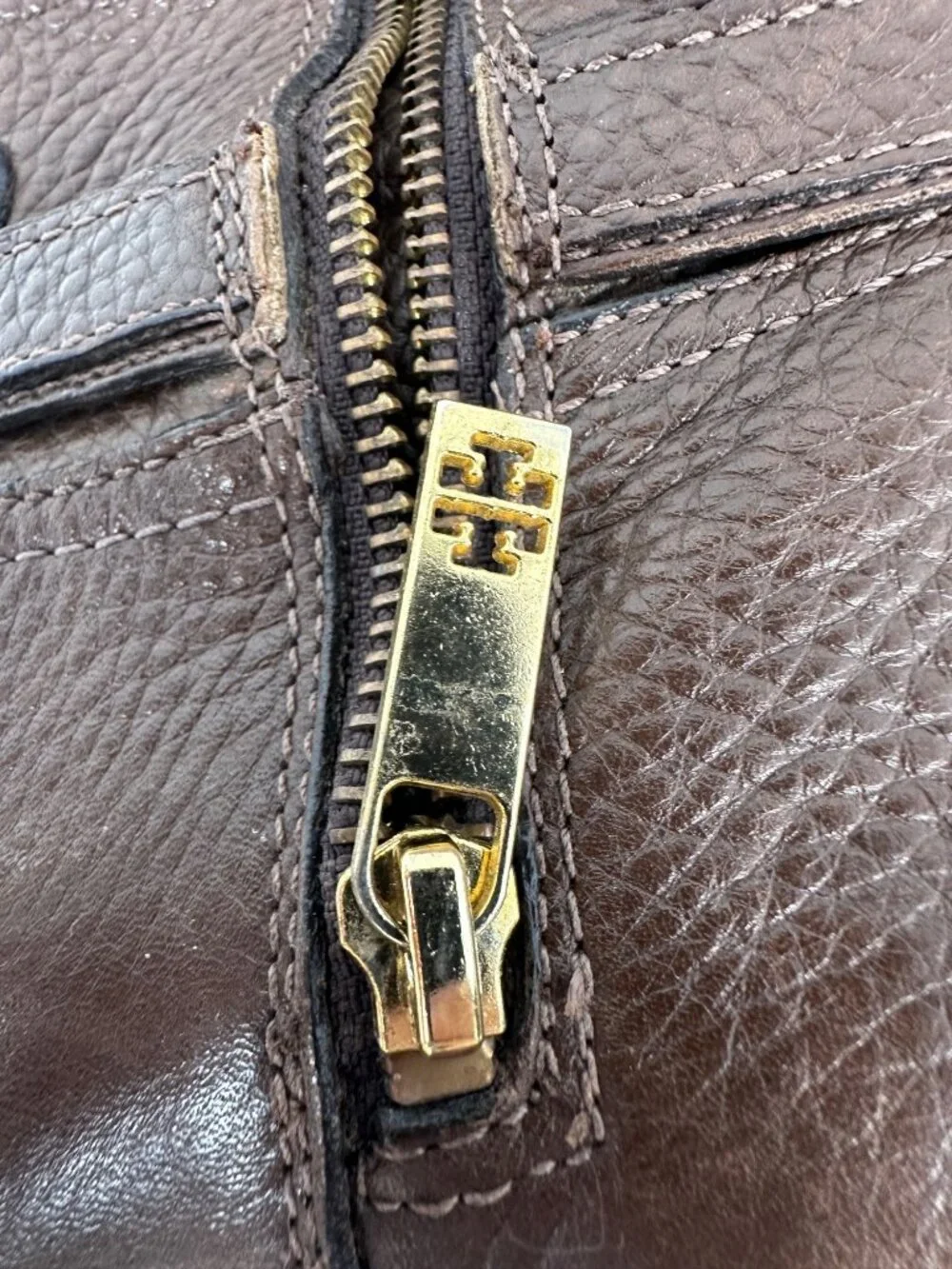 Tory Burch Logo Harness Riding Boots Brown Pebbled Leather Women's 10.5